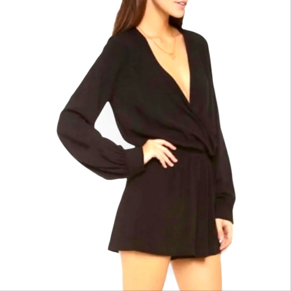 Blue life green deep v neck romper, small